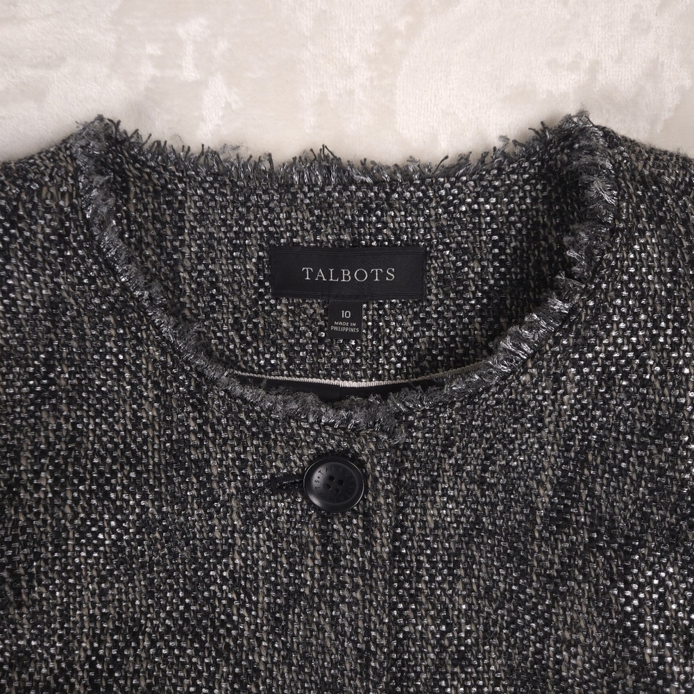 Talbots Tweed Ruffle Button Down Jacket Size 10 B… - image 2